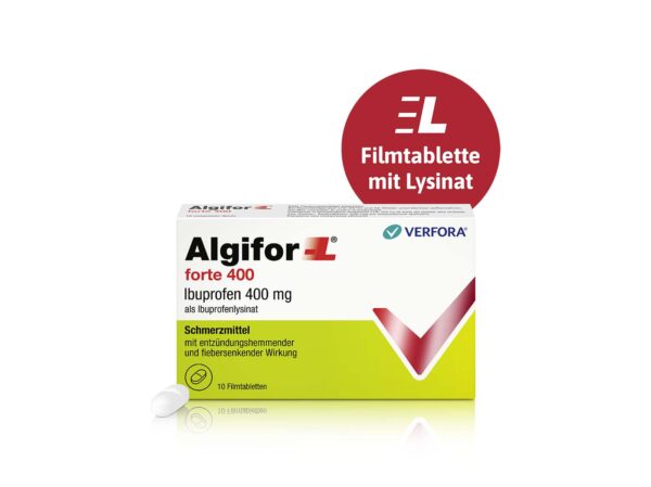 Rückenschmerzen & Gelenkschmerzen – Packshot Algifor L forte 400 Filmtabletten mit Lysinat