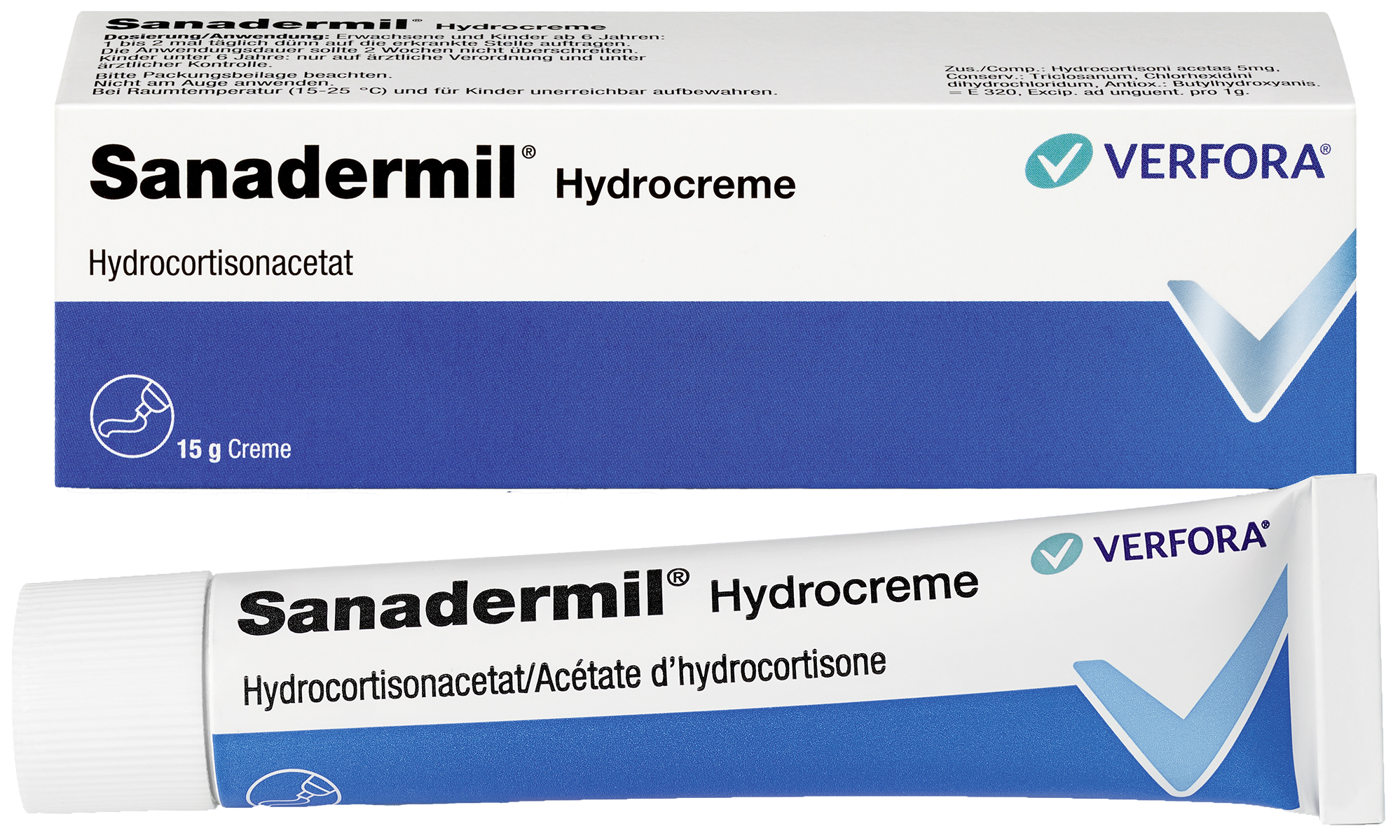 gereizte Haut – Packshot mit Produkt Sanadermil Hydrocreme bei Juckreiz
