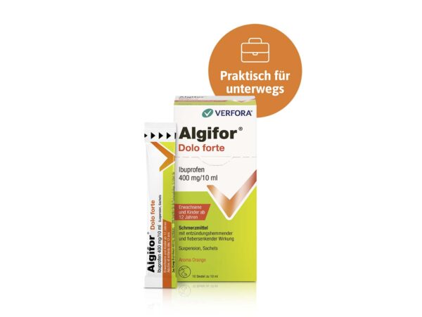 Fieber & Kopfschmerzen – Algifor Dolo Forte Beutel Packshot mit Produkt