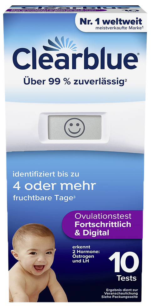 Auf natürliche Weise schwanger werden? – Packshot Clearblue Ovulationstest Fortschrittlich & Digital