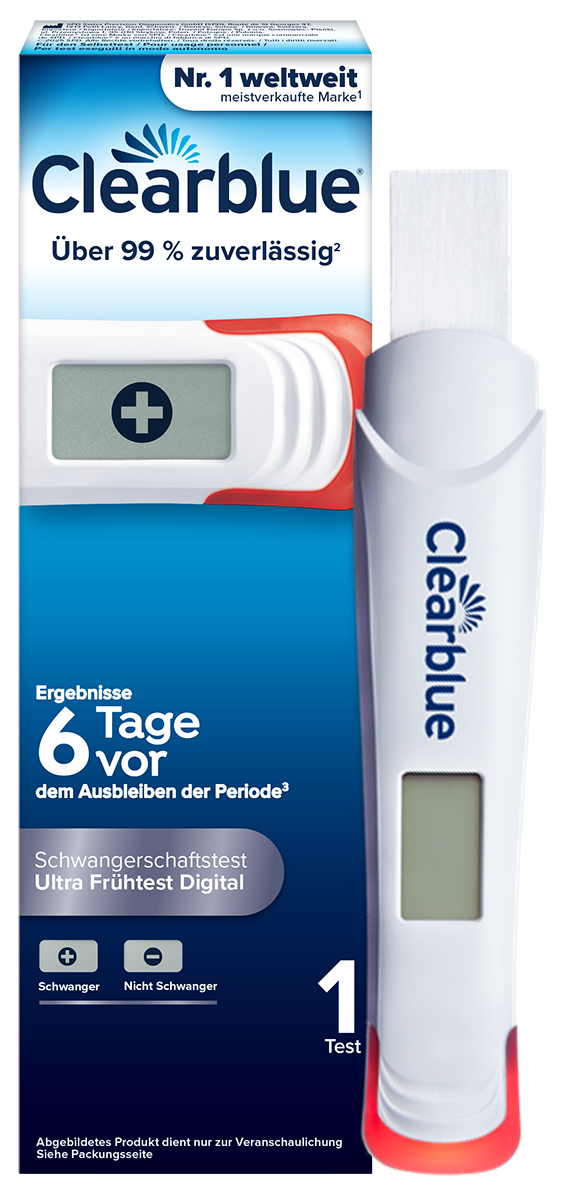 Schwanger werden – Packshot mit Produkt Clearblue Schwangerschaftstest „Ultra Frühtest Digital“