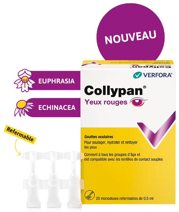 Hydrater les yeux – Packshot avec produit Collypan Yeux rouges