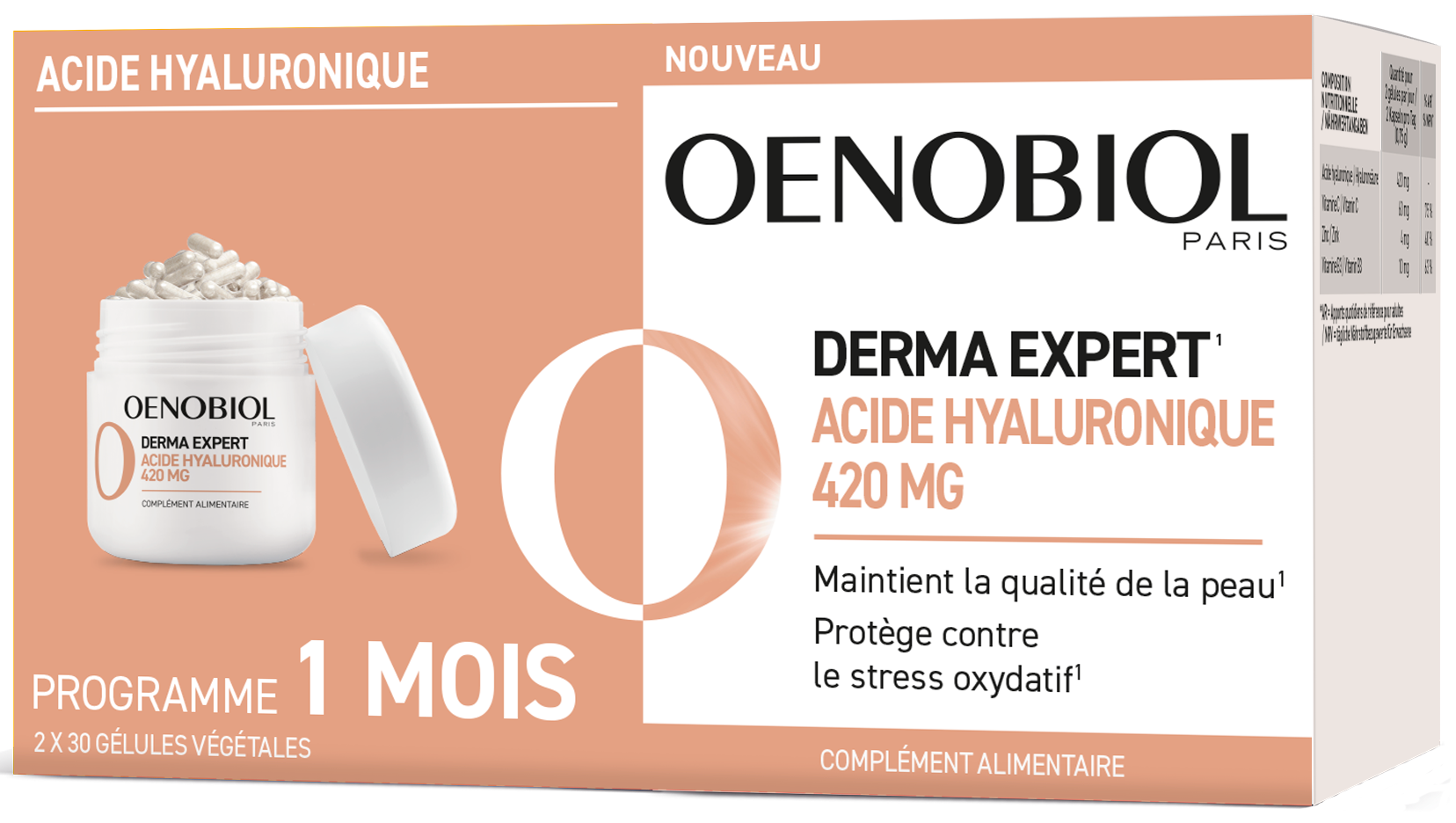 Préserve la qualité de la peau – Oenobiol Derma Expert Acide hyaluronique 420 mg protège contre le stress oxydatif